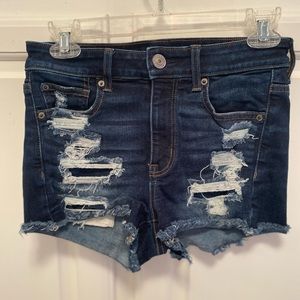 American Eagle Hi Rise Shortie Distressed Blue Jean Shorts Women’s Size 2